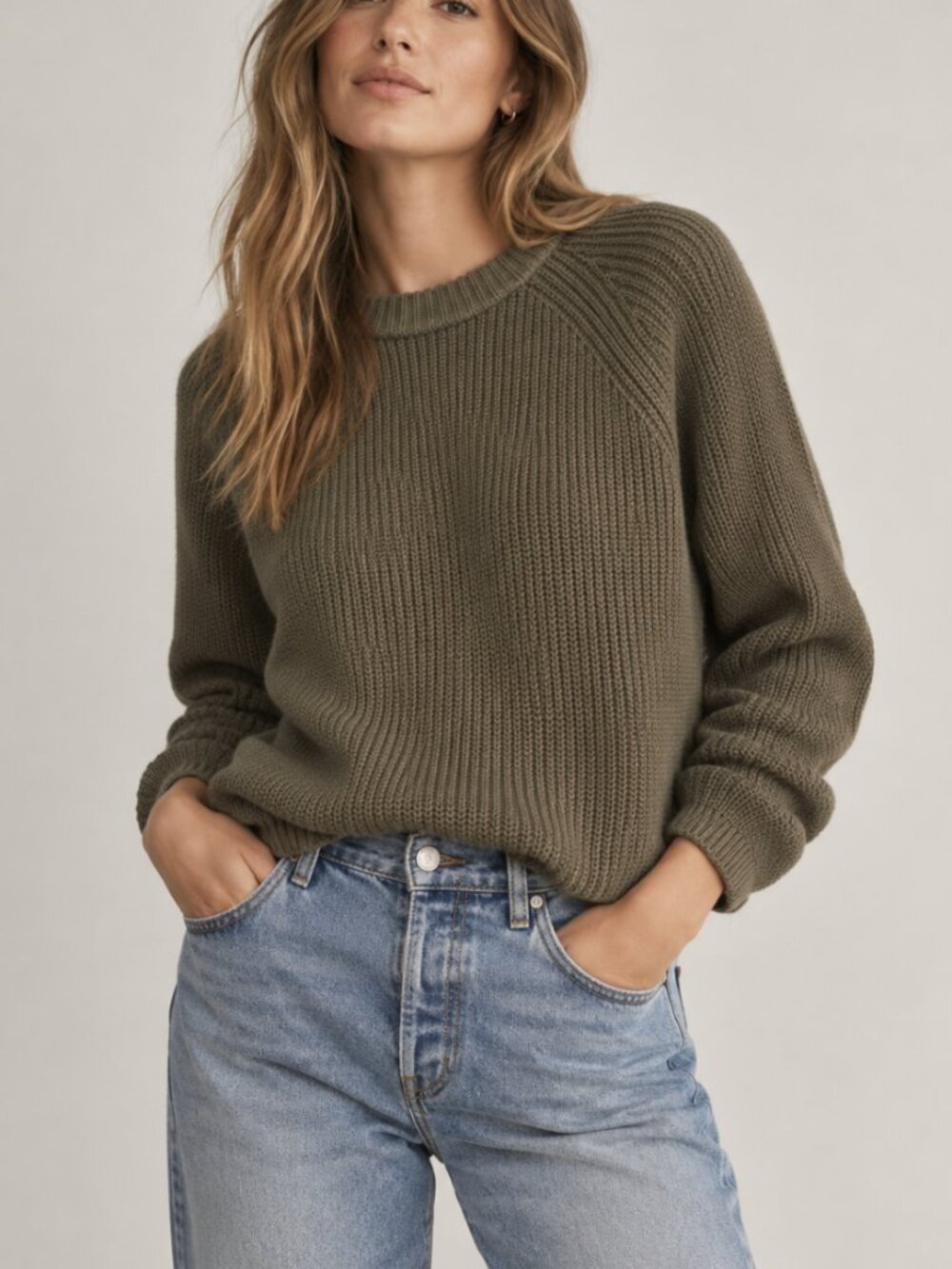 Jenni Kayne Classic Crewneck Ribbed Sweater Olive S